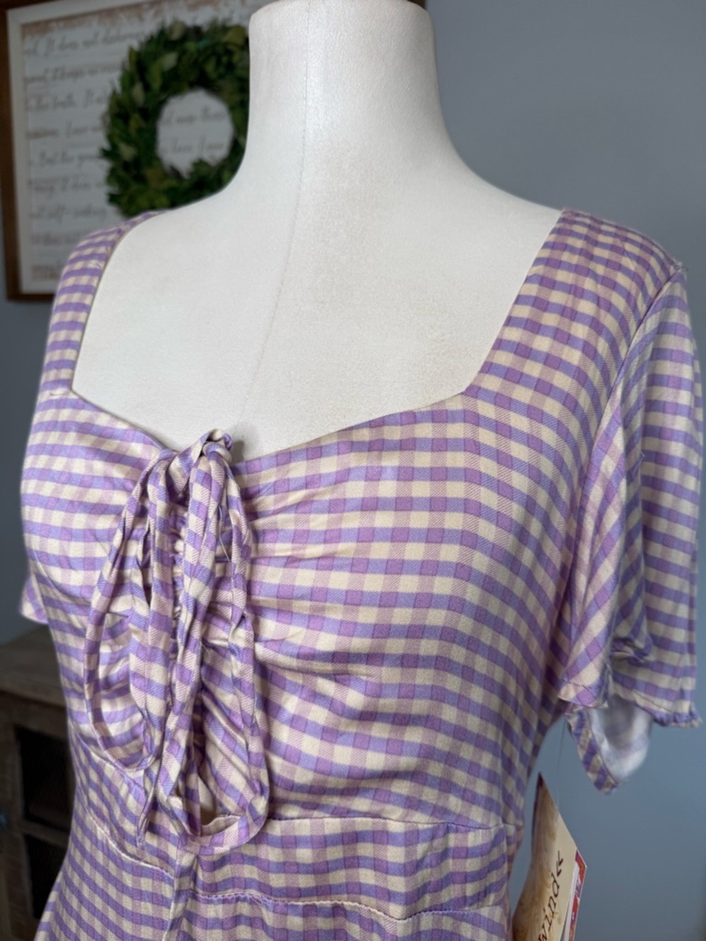Lilac & White Gingham Tie-Front Dress - Picture 4 of 11